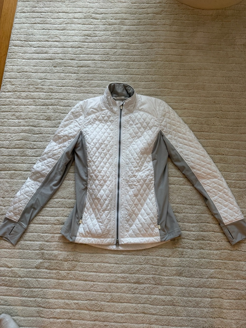 Zero Restriction Light Gray Quilted Women's Puffer Jacket with Stretch Panels